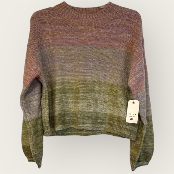 Billabong Sweaters - Billabong Women's Pink and Green Crew Neck Sweater